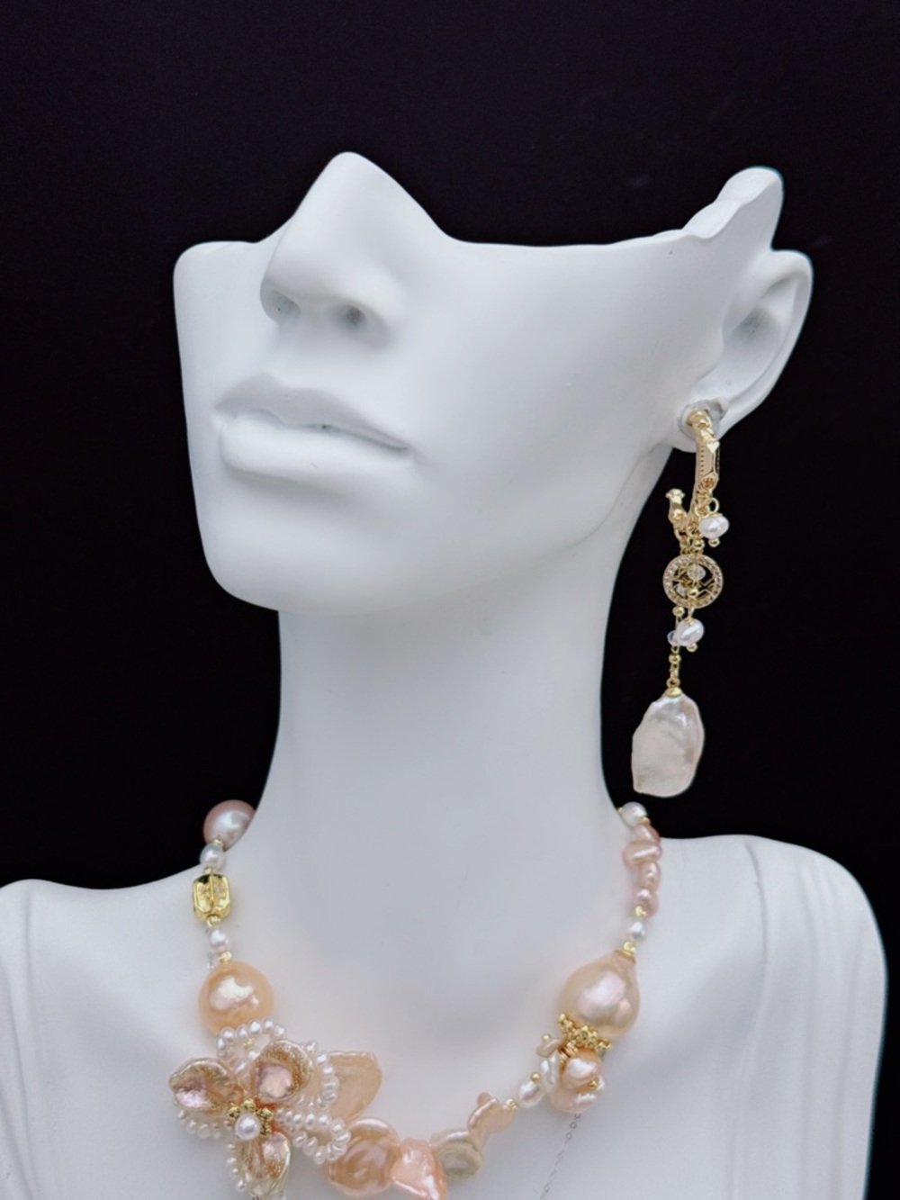 26E299 Handmade Freshwater Baroque Pearl Dangling Earrings Flower Petal Pearl - Picture 7 of 10